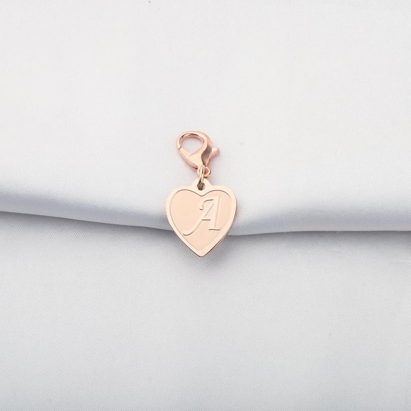 FAADBUK Initial Letter A-Z Alphabet Heart Charms for Jewelry Bracelet Keychain Necklace Initial Stainless steel Clasp Clip on Charm - Image 2